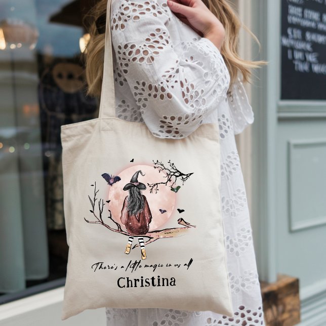 Whimsical Witch Full Moon Magic Quote Aesthetic Tote Bag (Creator Uploaded)