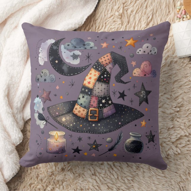 Whimsical Witch Hat and Celestial Magic Cushion (Blanket)