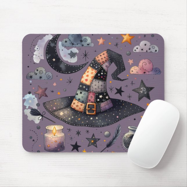 Whimsical Witch Hat and Celestial Magic Mouse Pad (With Mouse)