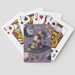 Whimsical Witch Hat and Celestial Magic Playing Cards