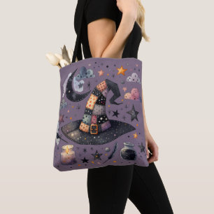 Whimsical Witch Hat and Celestial Magic Tote Bag