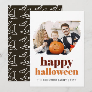 Whimsical Witch Hat Pattern Halloween 1 Photo Holiday Card