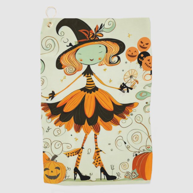 whimsical/witch/pumpkin/fall golf towel (Front)