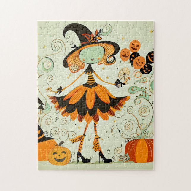 whimsical/witch/pumpkin/fall jigsaw puzzle (Vertical)