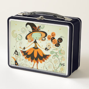 whimsical/witch/pumpkin/fall metal lunch box