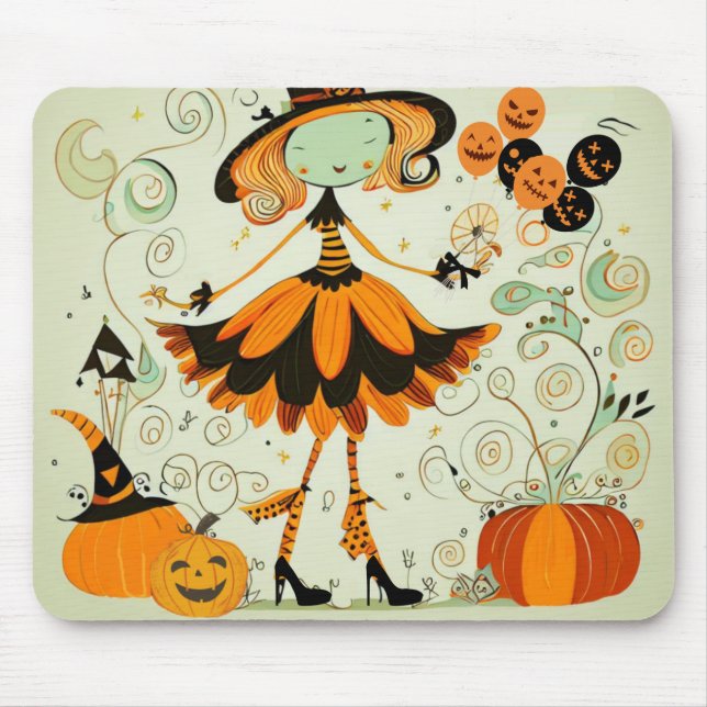 whimsical/witch/pumpkin/fall mouse pad (Front)