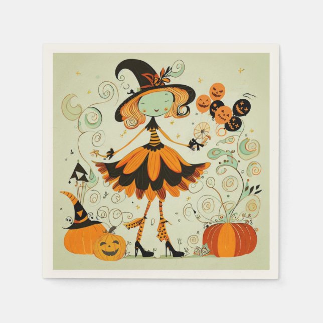 whimsical/witch/pumpkin/fall napkin (Front)