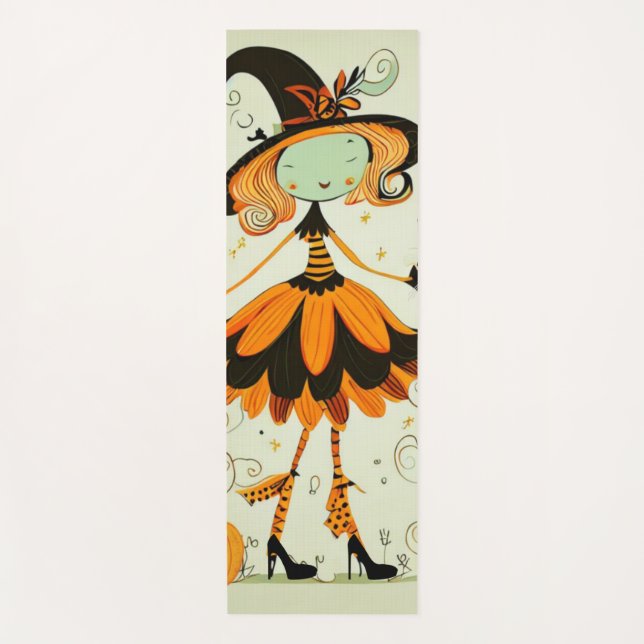 whimsical/witch/pumpkin/fall yoga mat (Front)