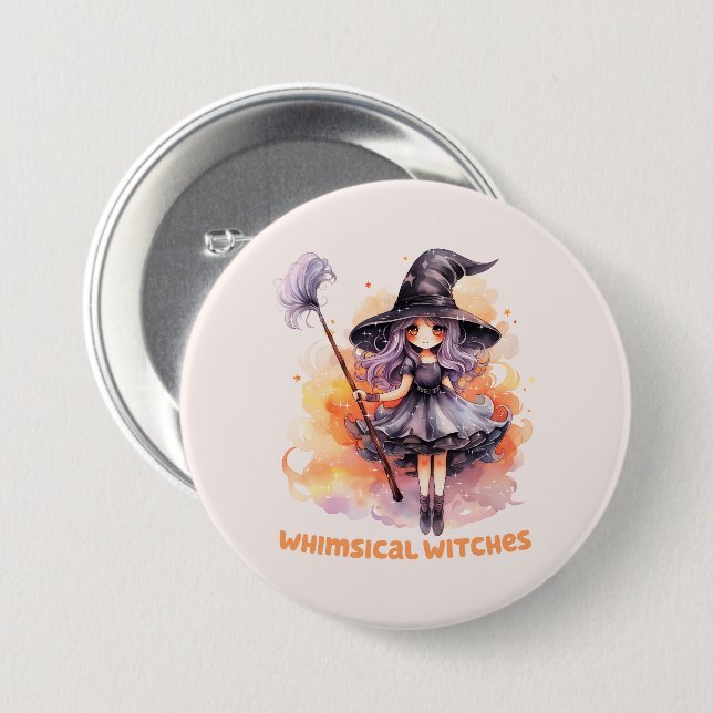 Whimsical Witches – Cute Halloween Witch 7.5 Cm Round Badge (Front & Back)
