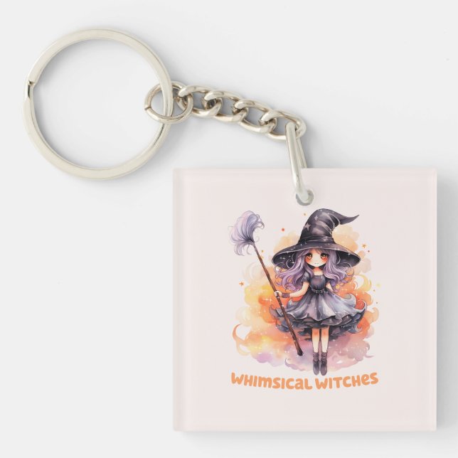 Whimsical Witches – Cute Halloween Witch Key Ring (Front)