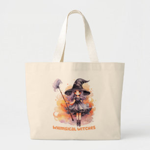 Whimsical Witches – Cute Halloween Witch Large Tote Bag