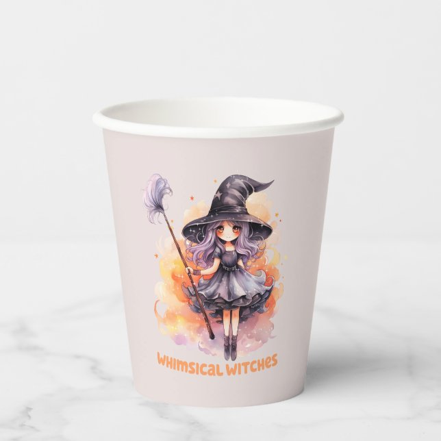 Whimsical Witches – Cute Halloween Witch Paper Cups (Front)