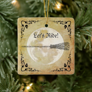 Whimsical Witchy Full Moon  Ceramic Ornament
