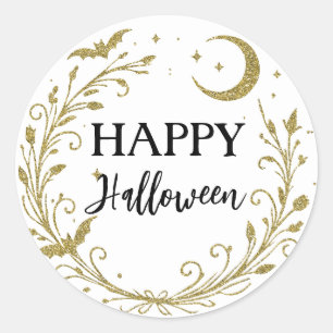 Whimsical Witchy Wiccan Gold Glitter Halloween Classic Round Sticker