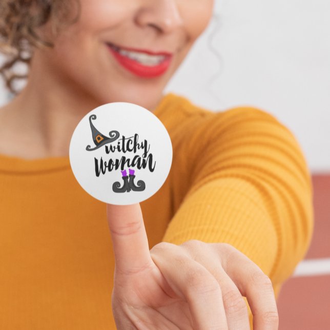 Whimsical Witchy Woman Halloween Classic Round Sticker (Creator Uploaded)