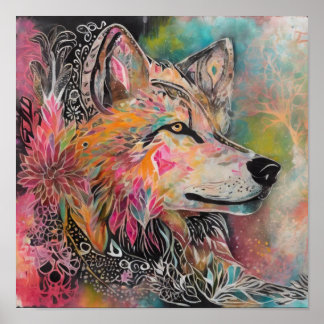 Whimsical Wolf Portrait Poster
