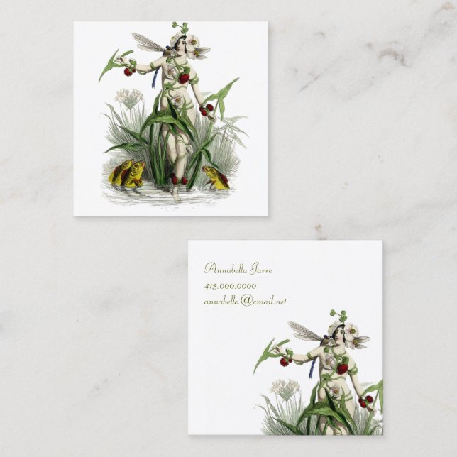 Whimsical Woman and Magical Creatures Square Business Card (Front/Back)