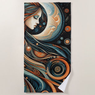 Whimsical Women and Moon Beach Towel