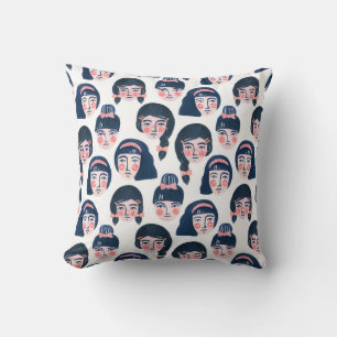Whimsical Women: Cartoon Face Art Cushion