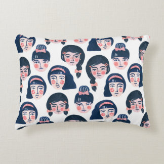Whimsical Women: Cartoon Face Art Decorative Cushion