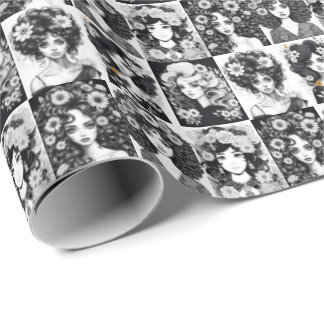 Whimsical Women in Black and White Wrapping Paper
