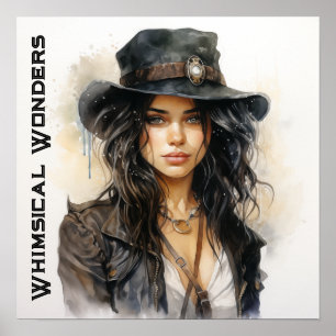 Whimsical Wonder Steampunk Young Woman Vintage Poster