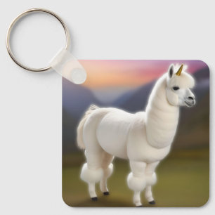 "Whimsical Wonder: White Pom-Pom Alpaca Unicorn" Key Ring