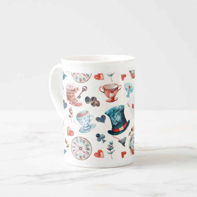 Whimsical Wonderland Tea Party Pattern Bone China Mug (Front Left)