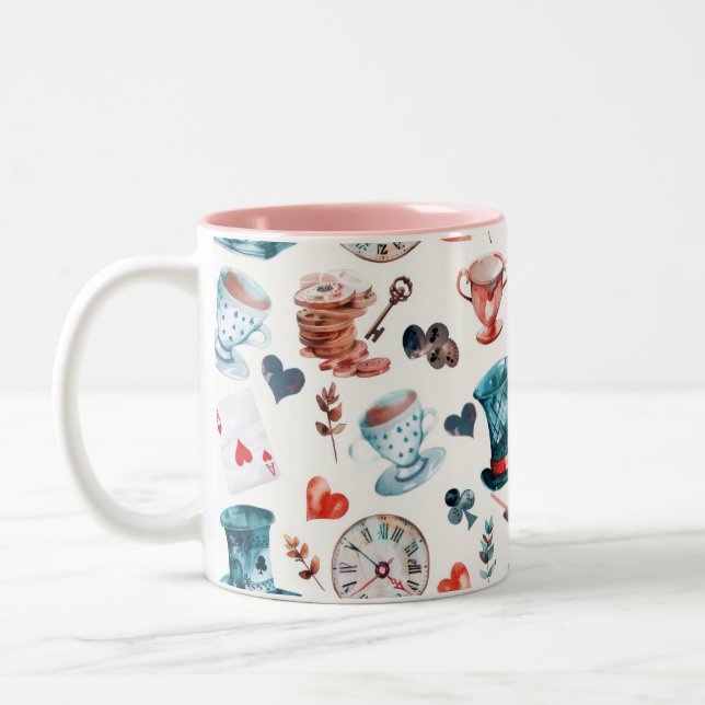Whimsical Wonderland Tea Party Pattern Two-Tone Coffee Mug (Left)