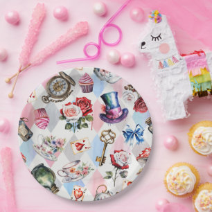 Whimsical Wonderland Watercolor Victorian Pattern Paper Plate