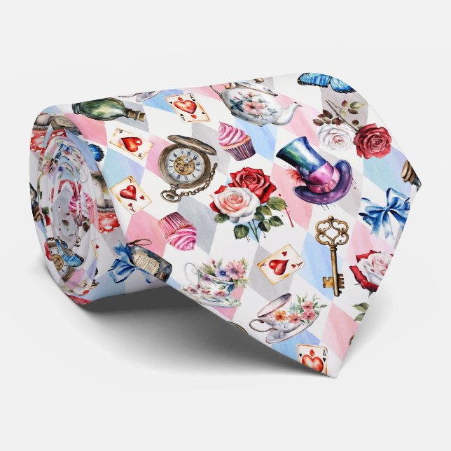 Whimsical Wonderland Watercolor Victorian Pattern Tie (Rolled)