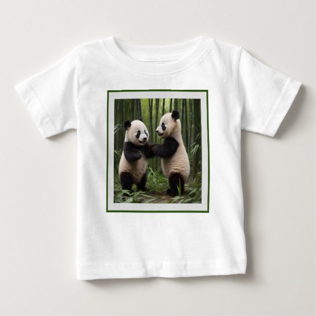 Whimsical Wonders: Baby Pandas Play in Forest Baby T-Shirt (Front)