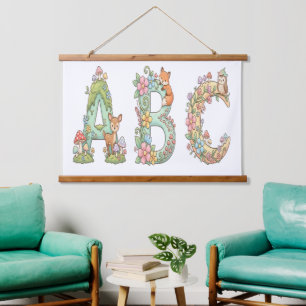Whimsical Woodland ABC Letters with Cute Animals  Hanging Tapestry
