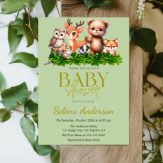 Whimsical Woodland Animals Baby Shower Invitation