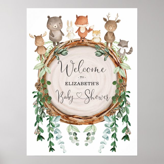 Whimsical Woodland Animals Baby Shower Welcome Poster (Front)