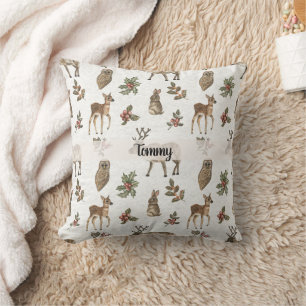 Whimsical Woodland Animals Custom Name  Cushion