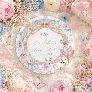 Whimsical Woodland Animals Girl Baby Shower Paper Plate
