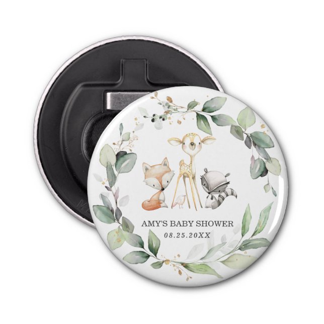 Whimsical Woodland Animals Greenery Party Favour Bottle Opener (Front)