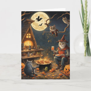 Whimsical woodland animals Halloween camping party Card