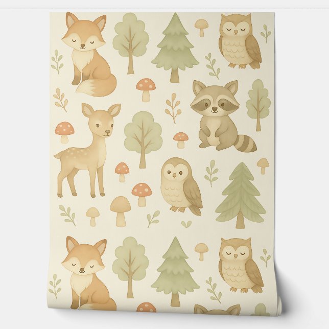 Whimsical Woodland Animals Nursery Wallpaper  (Unrolling)