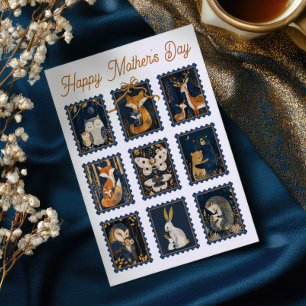Whimsical Woodland Animals Stamps Mother's Day Holiday Card
