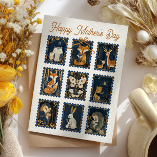 Whimsical Woodland Animals Stamps Mother's Day Postcard