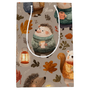 Whimsical Woodland Animals Watercolor Fall Leaves Medium Gift Bag
