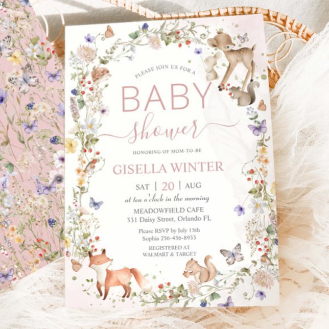 Whimsical Woodland Animals Wildflower Baby Shower Invitation (Creator Uploaded)