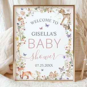 Whimsical Woodland Animals Wildflower Baby Shower Poster