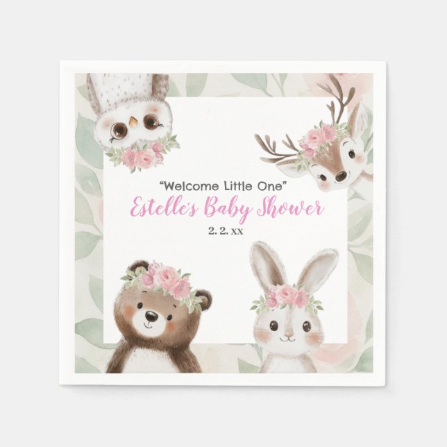 Whimsical Woodland Boho Baby Girl Shower Napkin (Front)