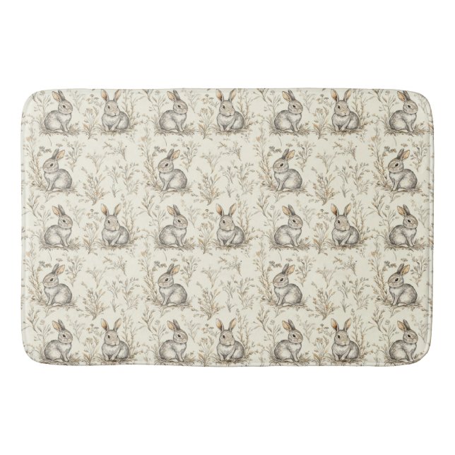 Whimsical Woodland Bunnies Bath Mat (Front)