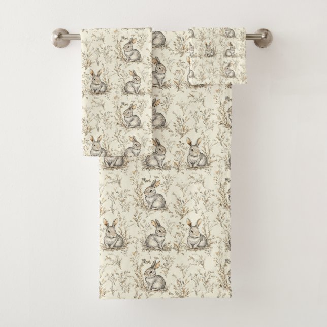 Whimsical Woodland Bunnies Bath Towel Set (Insitu)