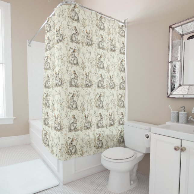  "Whimsical Woodland Bunnies" Shower Curtain (In Situ)