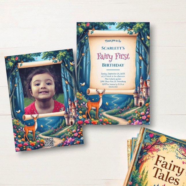 Whimsical Woodland Castle Fairy First 1st Birthday Invitation (Creator Uploaded)